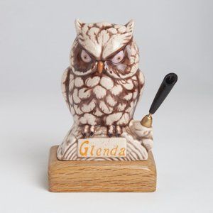 Vintage Ceramic Owl Planter with Pen Holder Personalized "Glenda" 7.25"
